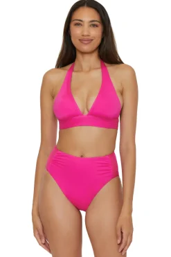 Trina Turk Triangle|Halter-Pleated Halter Bikini Top