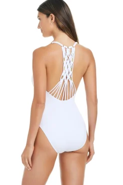 Bleu Rod Beattie Plunge|One Pieces-Plunge Macrame One Piece Swimsuit