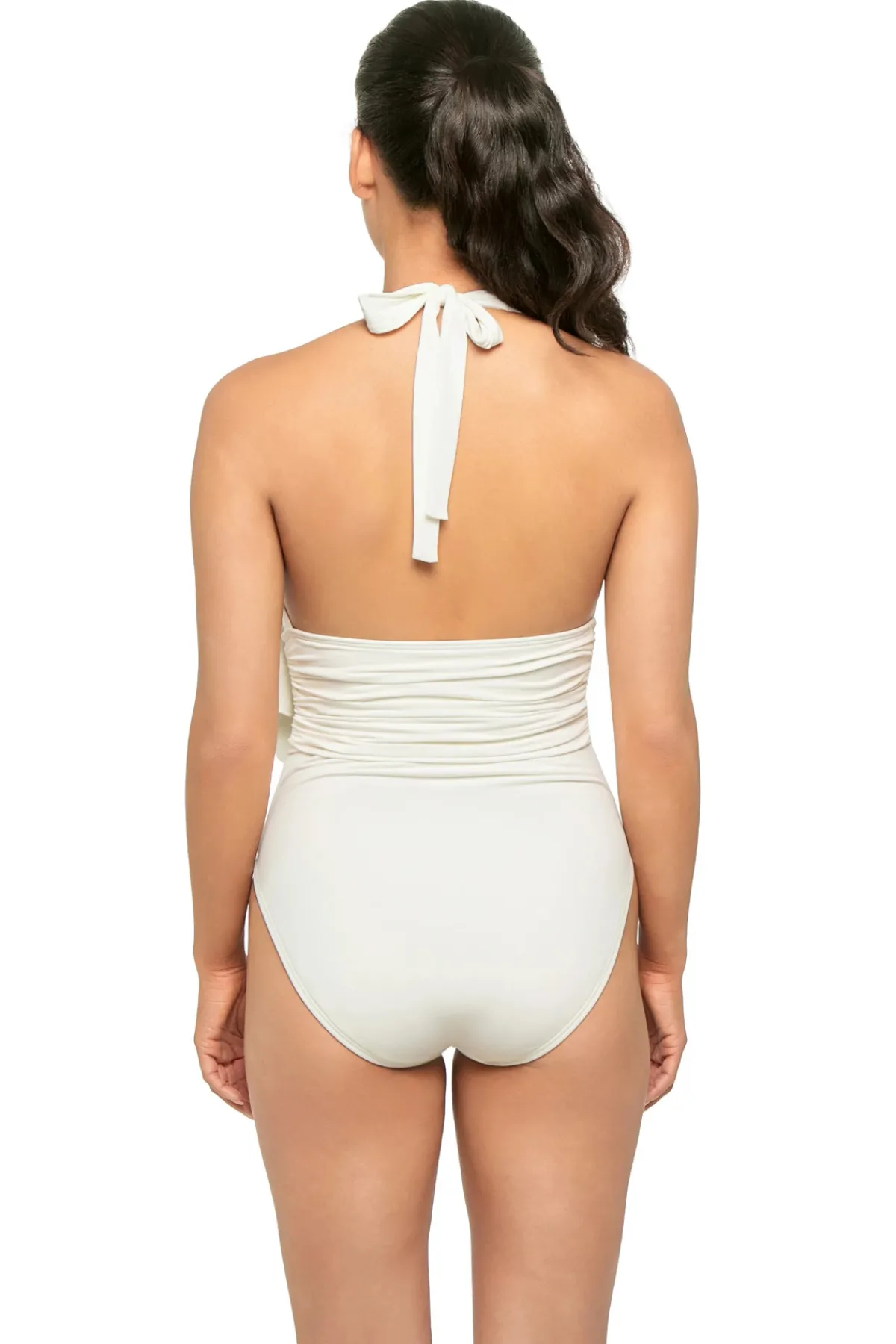 Carmen Marc Valvo Halter|Plunge-Romantic Floral One Piece Swimsuit