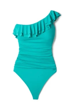 Cerulean Sea Asymmetrical|One Pieces-Ruffle Asymmetrical One Piece Swimsuit