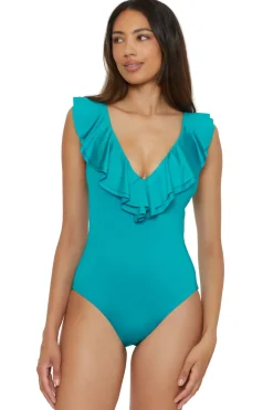 Trina Turk Plunge|One Pieces-Ruffle One Piece Swimsuit