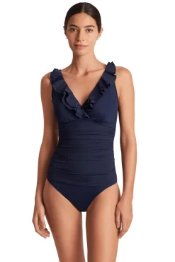Lauren Ralph Lauren Tank|One Pieces-Ruffle Over The Shoulder One Piece Swimsuit
