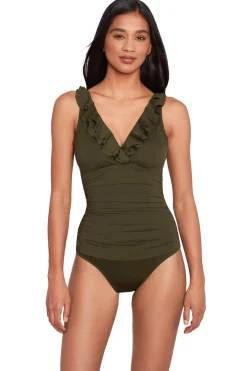Lauren Ralph Lauren Tank|One Pieces-Ruffle Over The Shoulder One Piece Swimsuit