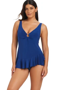 Beyond Control Swimdress / Skirted|Asymmetrical-Ruffle Swim Dress