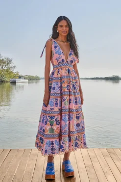 Farm Rio Sundresses-Seashell Tapestry Midi Dress