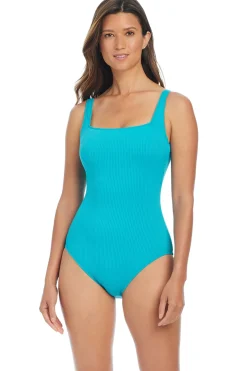 Bleu Rod Beattie One Pieces-Square Neck Ribbed One Piece Swimsuit