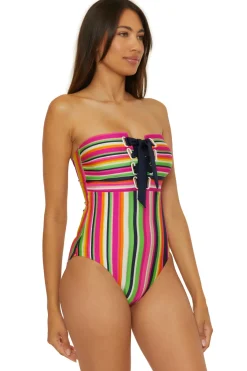Trina Turk Halter|Bandeau-Stripe Bandeau One Piece Swimsuit