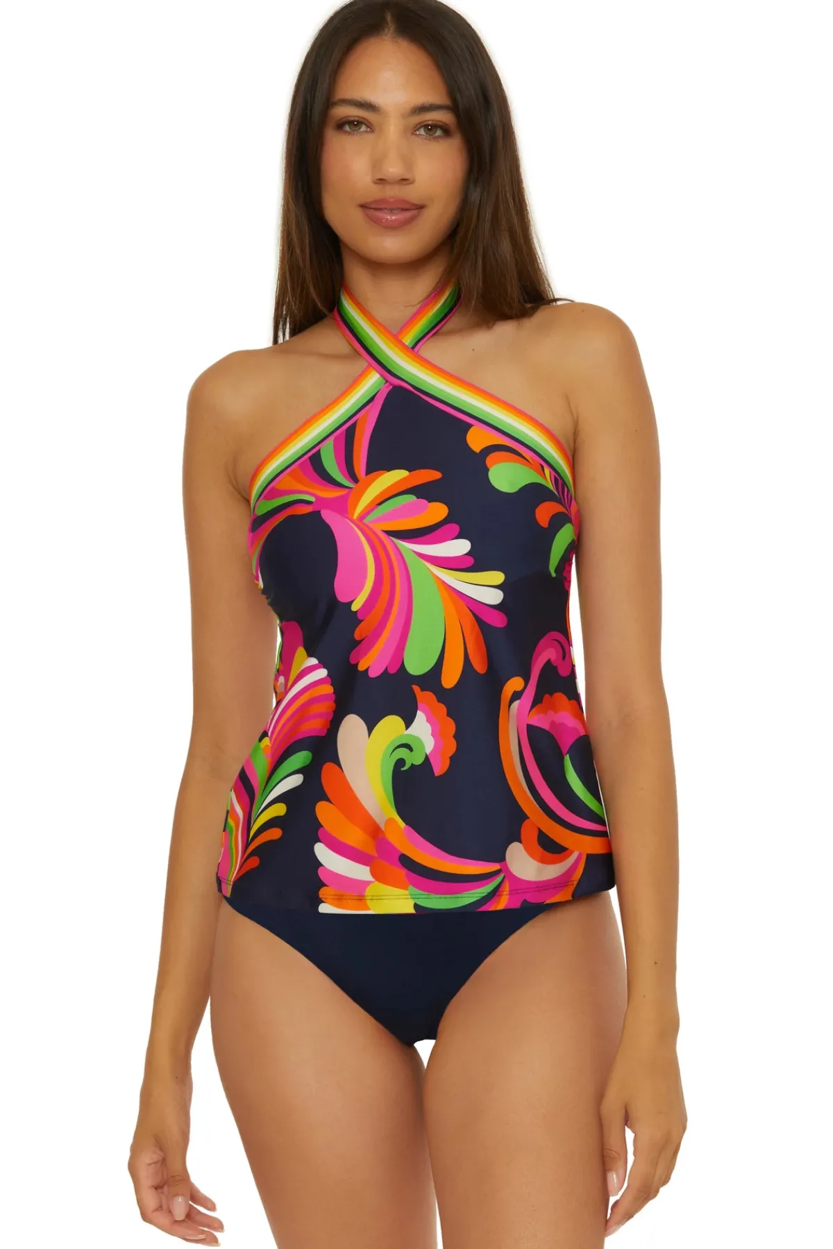 Trina Turk High Neck|Halter-Stripe High Neck Reversible Tankini Top