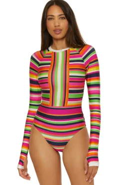 Trina Turk High Neck|One Pieces-Stripe Long Sleeve Surfsuit