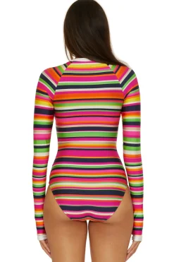 Trina Turk High Neck|One Pieces-Stripe Long Sleeve Surfsuit
