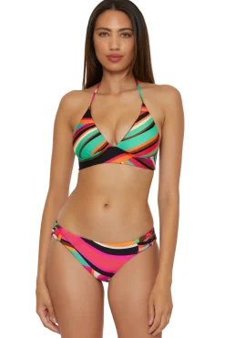Trina Turk Triangle|Halter-Swoop Reversible Banded Halter Bikini Top