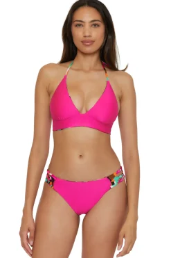 Trina Turk Triangle|Halter-Swoop Reversible Banded Halter Bikini Top