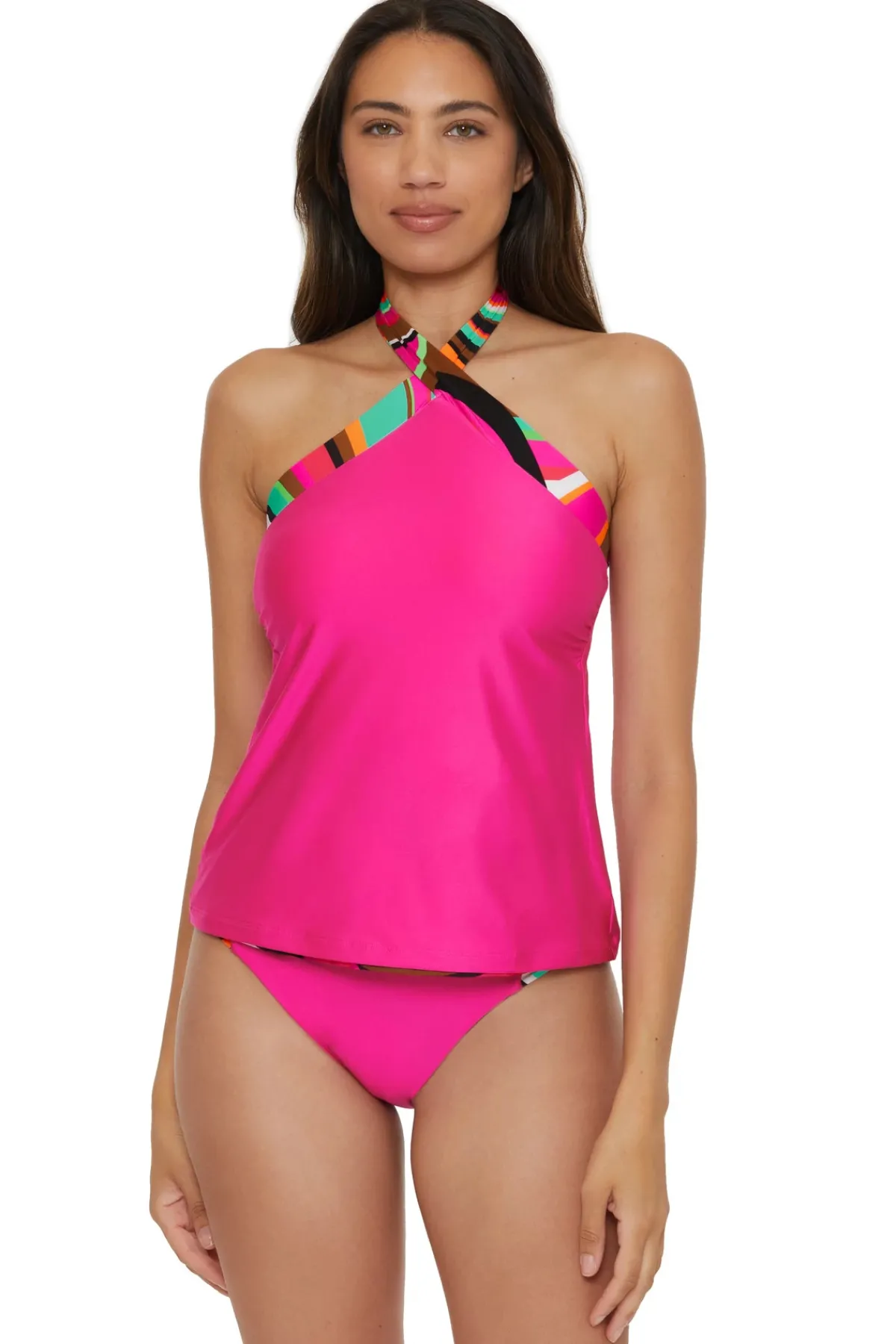 Trina Turk High Neck|Halter-Swoop Reversible Halter Tankini Top