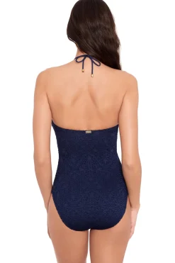 Lauren Ralph Lauren Bandeau|Halter-Textured Bandeau One Piece Swimsuit