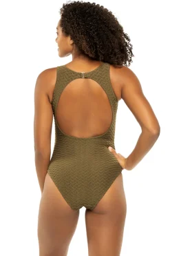 Paula Beachwear High Neck|One Pieces-Textured High Neck One Piece Swimsuit