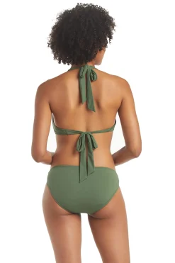 Helen Jon Halter|Bikinis-Textured Ring Front Halter Bikini Top