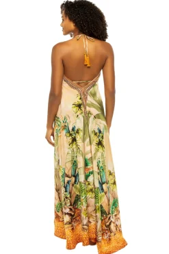 La Moda Sundresses-Tropical Scenario Halter Maxi Dress