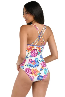 La Blanca Plunge|One Pieces-Underwire Lace Up One Piece