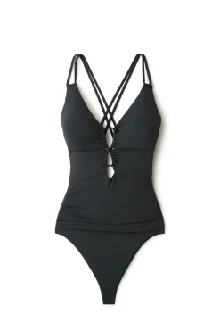 La Blanca Plunge|One Pieces-Underwire Lace Up One Piece Swimsuit