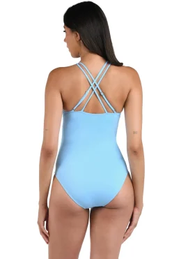 La Blanca Plunge|One Pieces-Underwire Lace Up One Piece Swimsuit