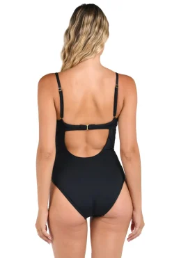La Blanca Plunge|One Pieces-Underwire Mesh One Piece Swimsuit