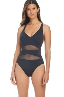 Bleu Rod Beattie One Pieces-V-Neck Mesh One Piece Swimsuit