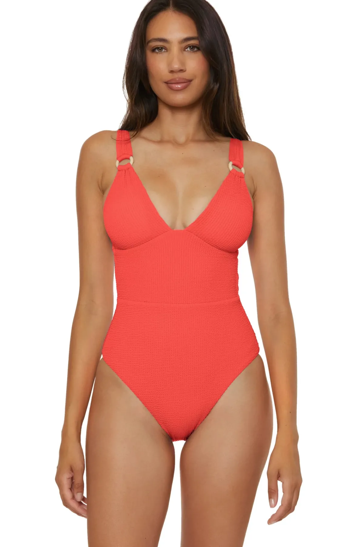 Lucky Brand Plunge|One Pieces-V-Neck One Piece Swimsuit