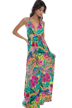 Luli Fama Sundresses-Wild Blooms Plunge Maxi Dress