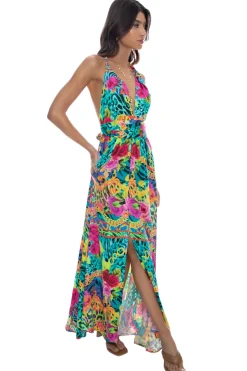 Luli Fama Sundresses-Wild Blooms Plunge Maxi Dress